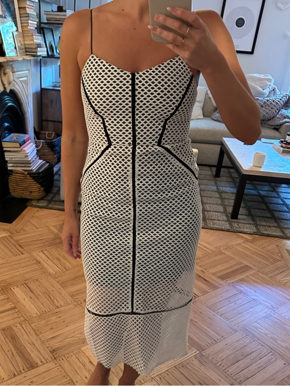 Topshop Mesh Sheath Dress with Black Piping